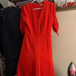 Gianni Bini Vibrant Red Jumpsuit with Button Accents